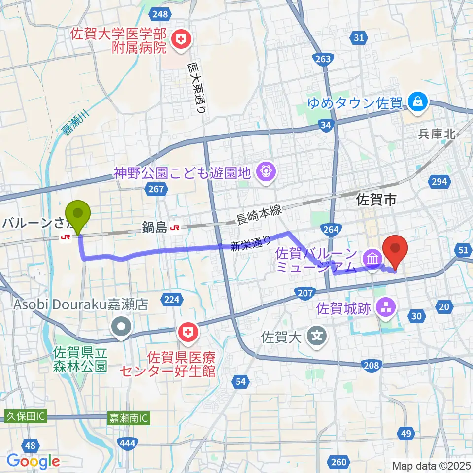 バルーンさが駅からRAG STUDIOへのルートマップ地図
