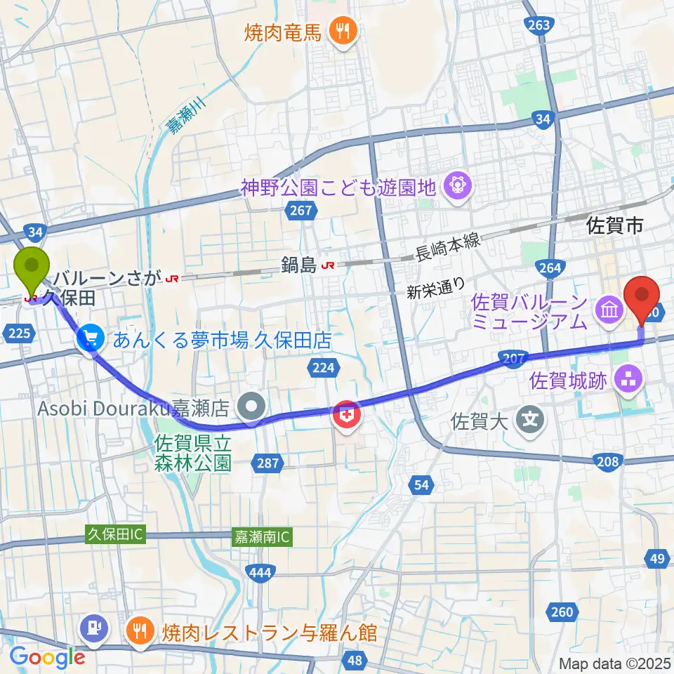 久保田駅からRAG STUDIOへのルートマップ地図