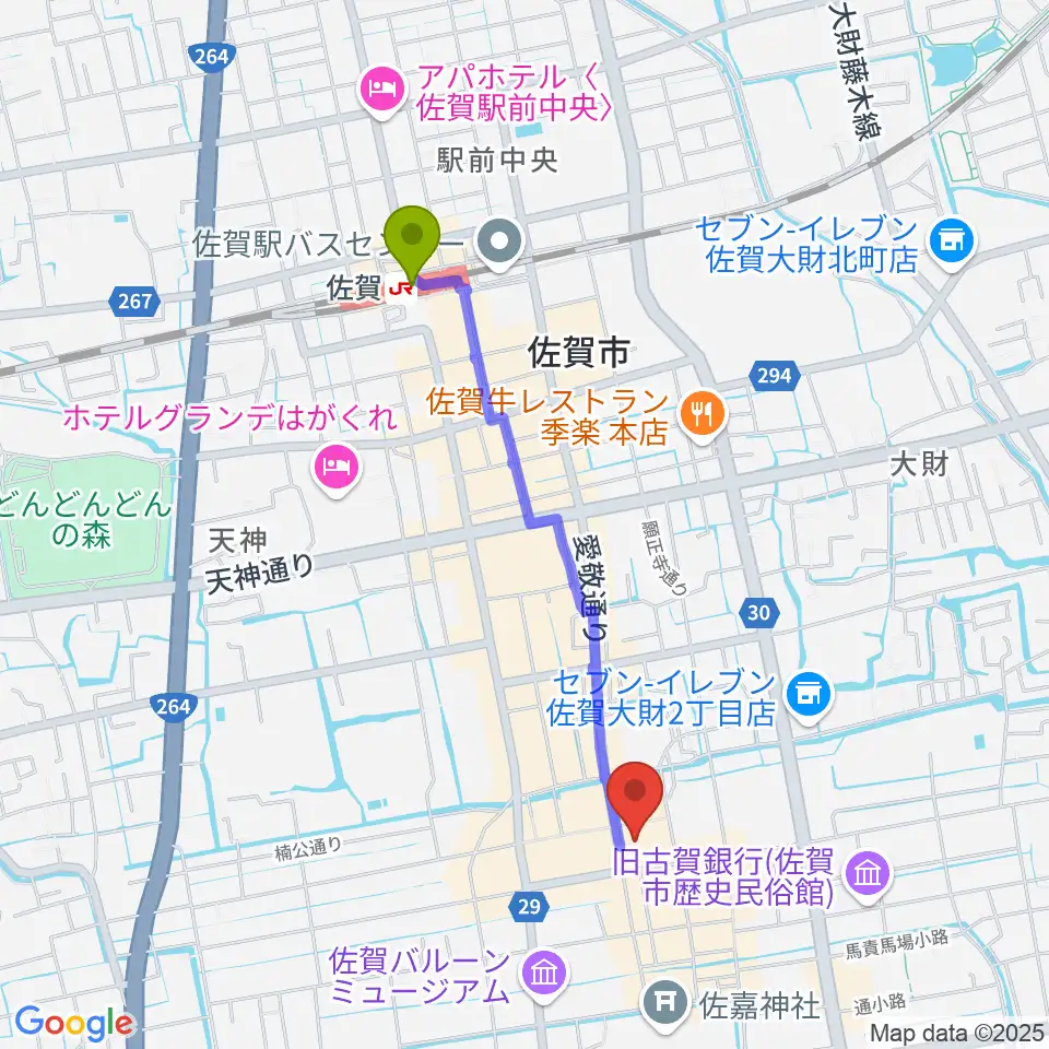 佐賀市文化交流プラザ交流センターの最寄駅佐賀駅からの徒歩ルート（約18分）地図