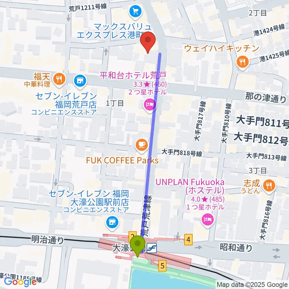 福岡PEACEの最寄駅大濠公園駅からの徒歩ルート（約6分）地図