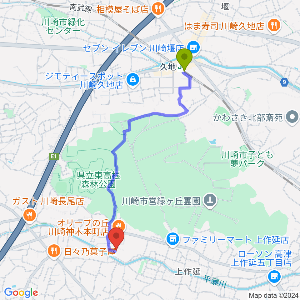 久地駅からstudio homeへのルートマップ地図