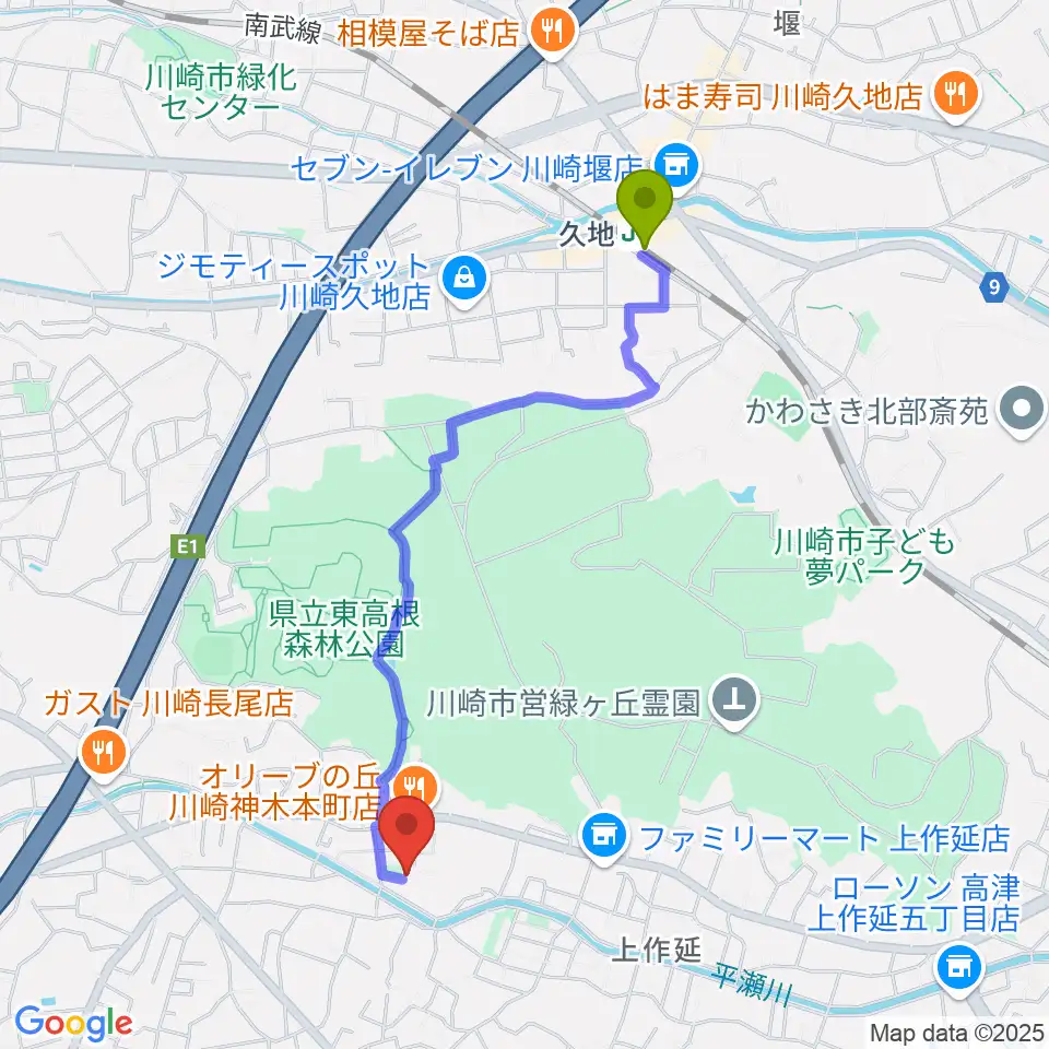 久地駅からstudio homeへのルートマップ地図