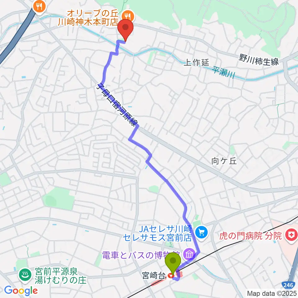 宮崎台駅からSTUDIO homeへのルートマップ地図