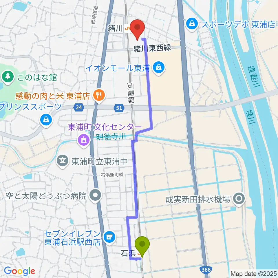 石浜駅からサウンドメイトマツイシへのルートマップ地図