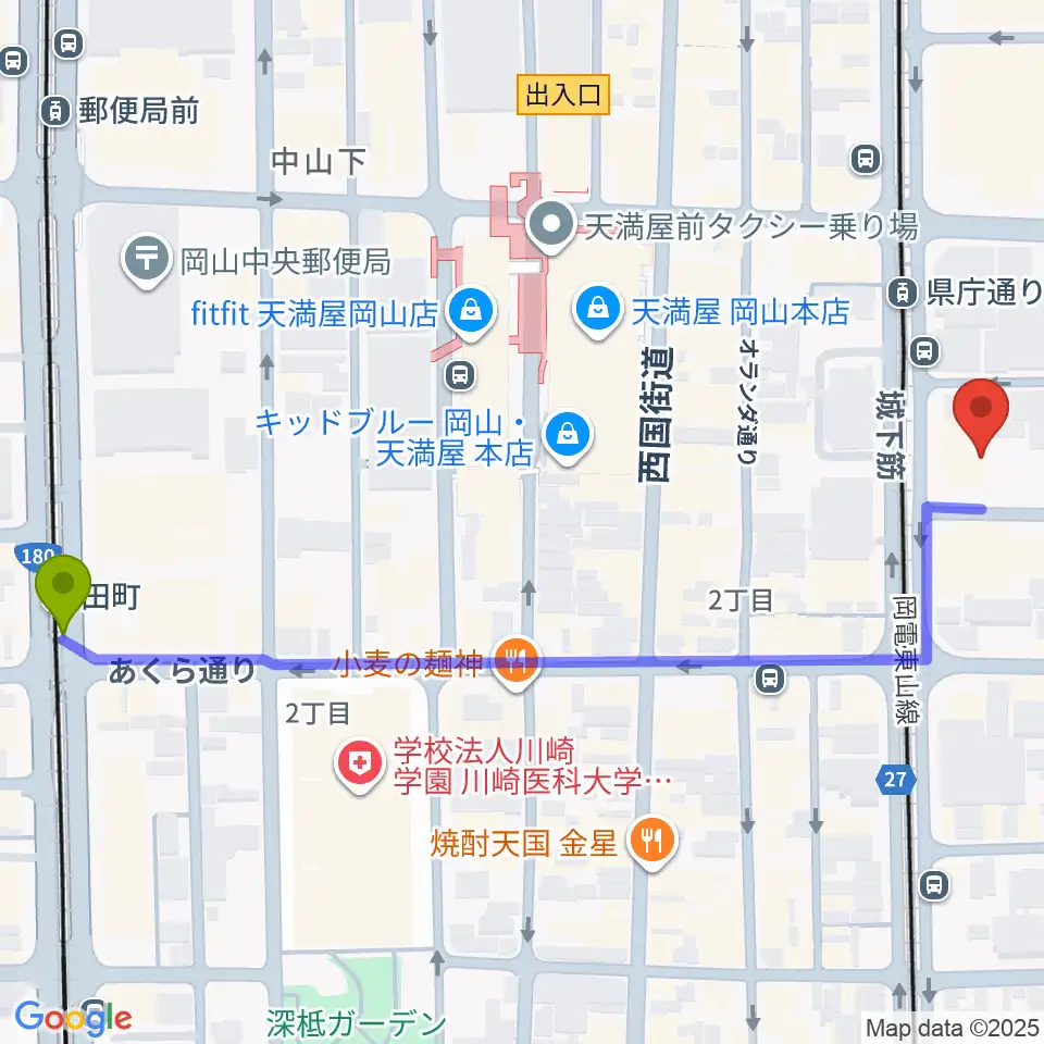 田町駅からルネスホールへのルートマップ地図