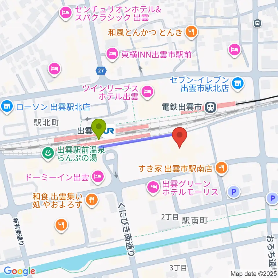 ビッグハート出雲の最寄駅出雲市駅からの徒歩ルート（約2分）地図