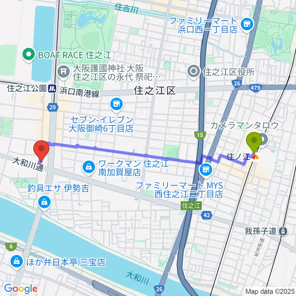 住ノ江駅から住之江スタジオへのルートマップ地図