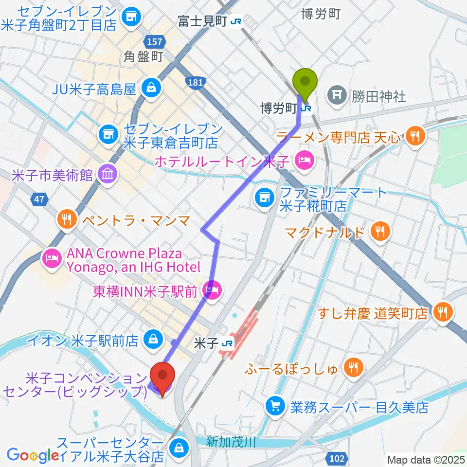 博労町駅から米子コンベンションセンター BiG SHiPへのルートマップ地図