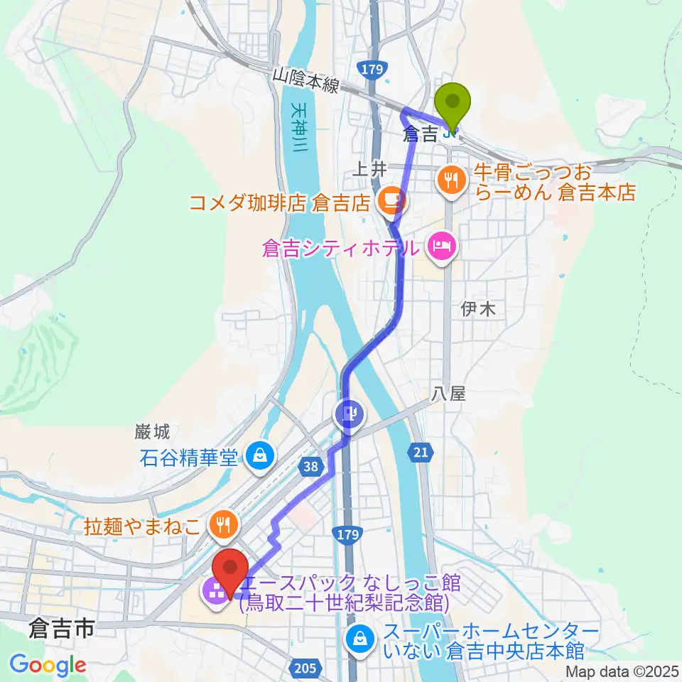 エースパック未来中心の最寄駅倉吉駅からの徒歩ルート（約47分）地図
