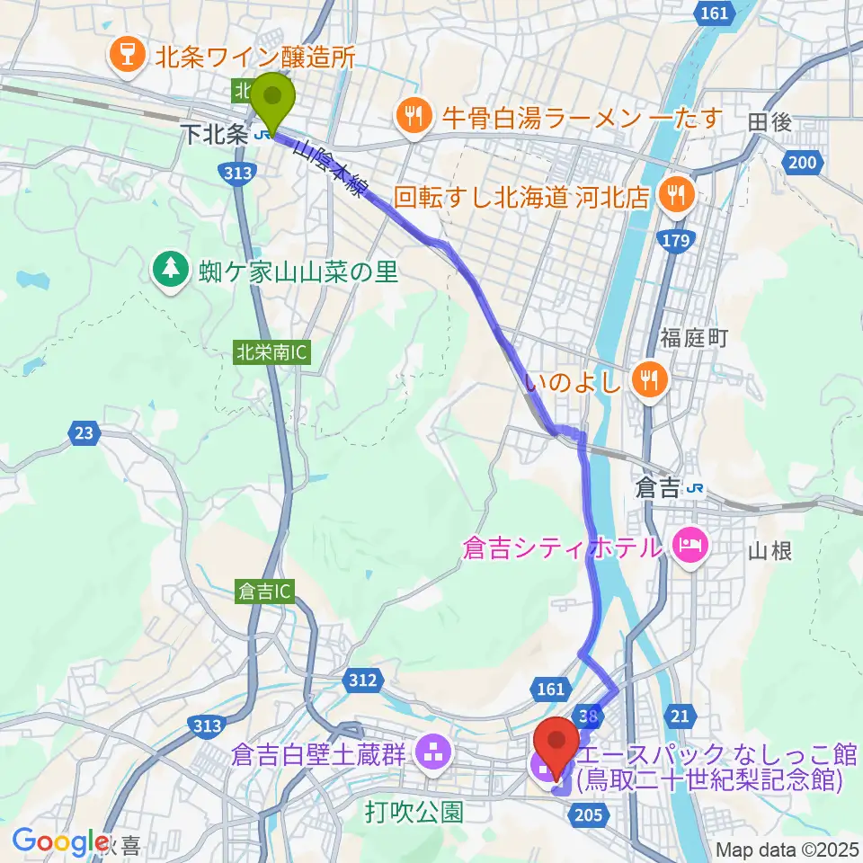 下北条駅からエースパック未来中心へのルートマップ地図