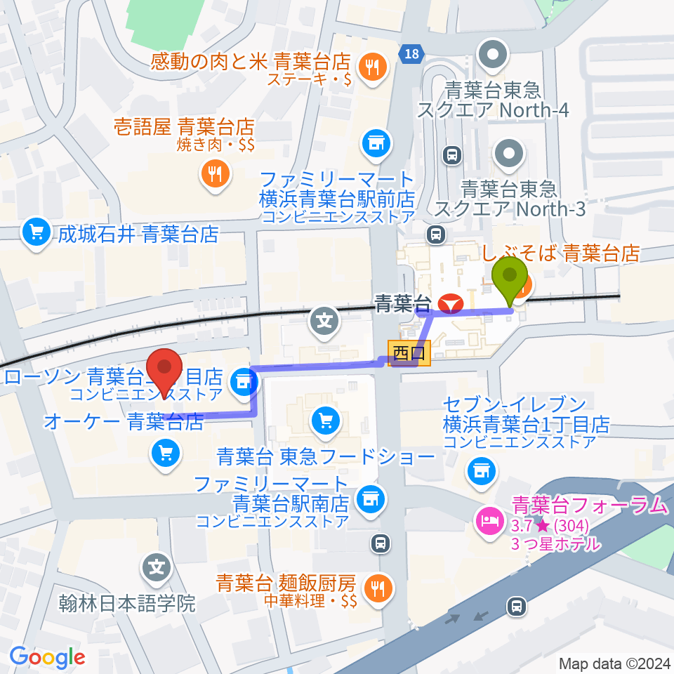 弦楽器サラサーテの最寄駅青葉台駅からの徒歩ルート（約4分）地図