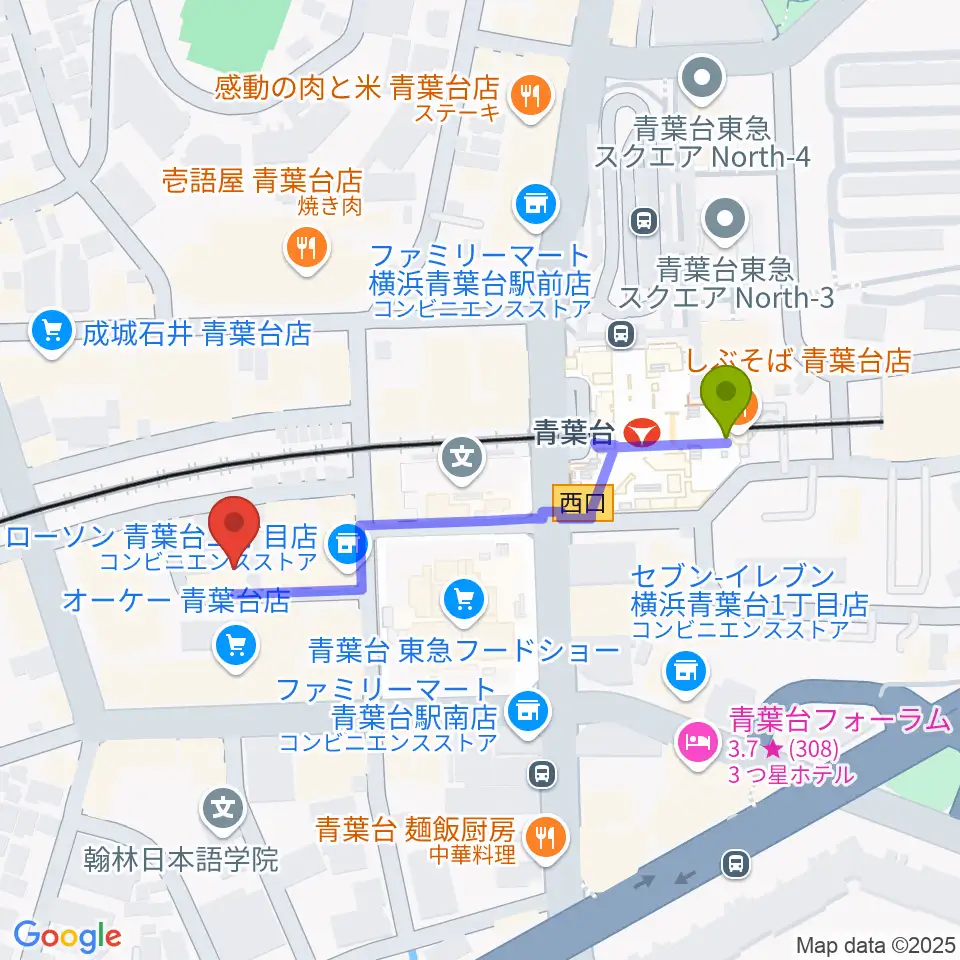 弦楽器サラサーテの最寄駅青葉台駅からの徒歩ルート（約4分）地図