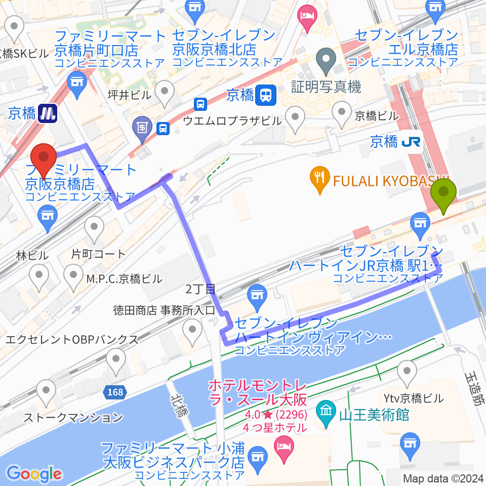 羅い舞座 京橋劇場の最寄駅京橋駅からの徒歩ルート（約6分）地図