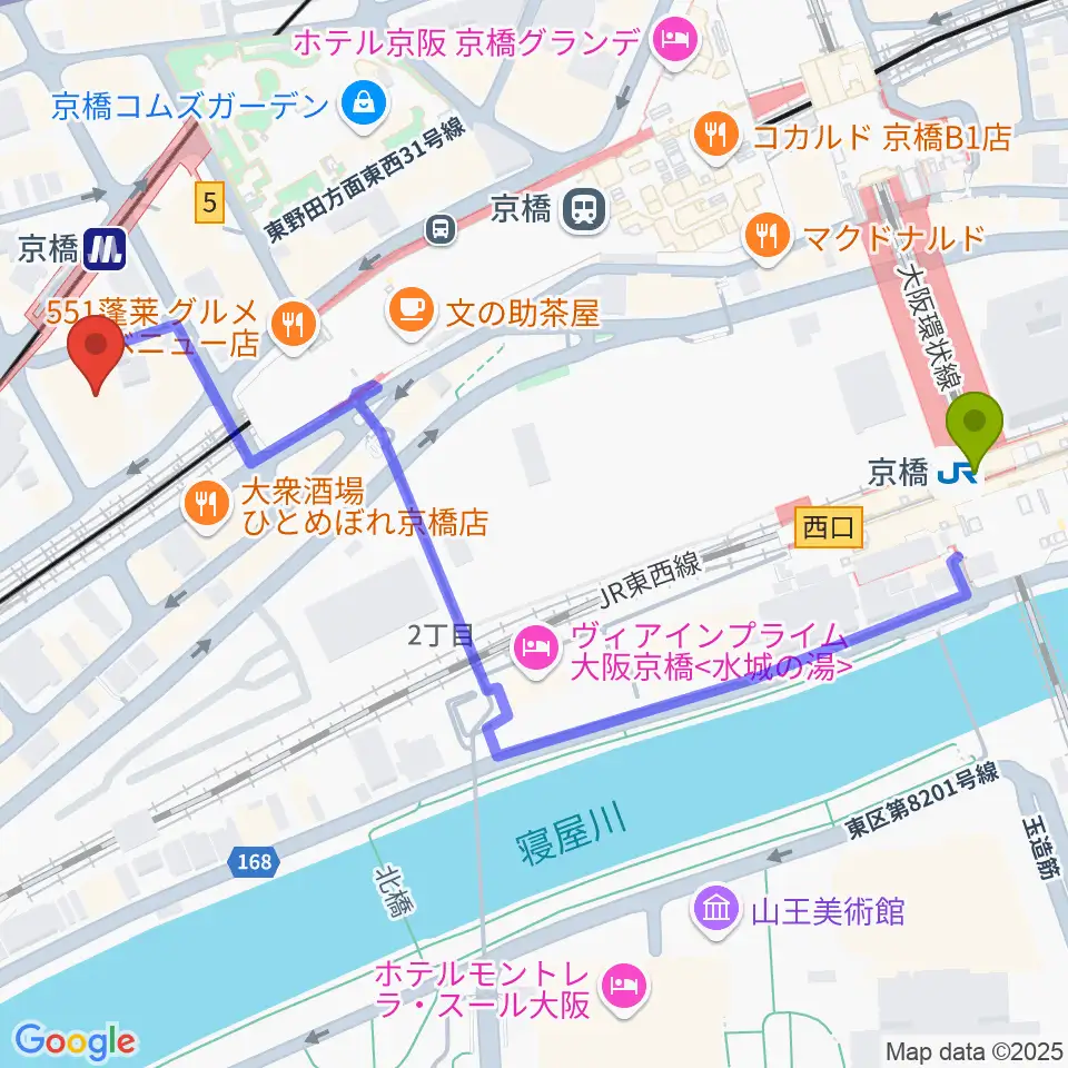 羅い舞座 京橋劇場の最寄駅京橋駅からの徒歩ルート（約6分）地図
