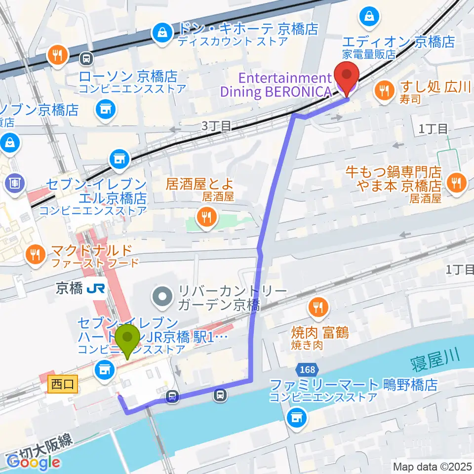 京橋ベロニカの最寄駅京橋駅からの徒歩ルート（約6分）地図