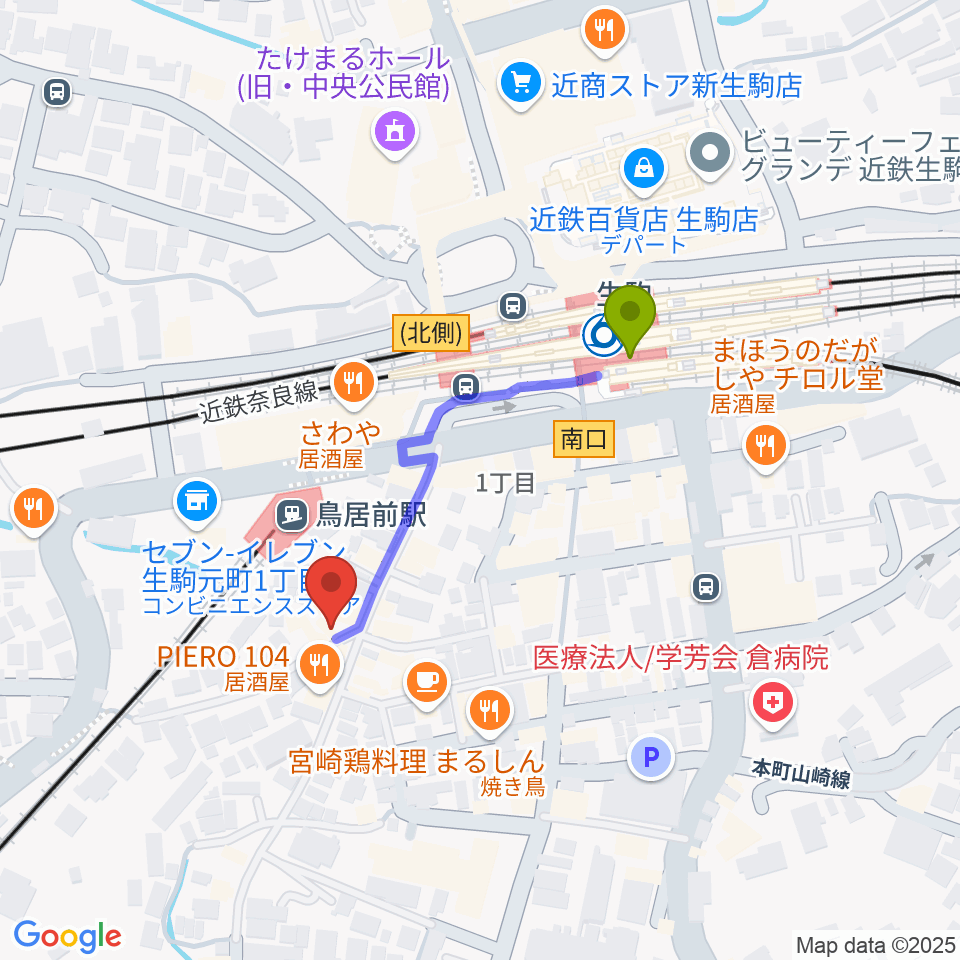 生駒RHEBGATEの最寄駅生駒駅からの徒歩ルート（約3分）地図