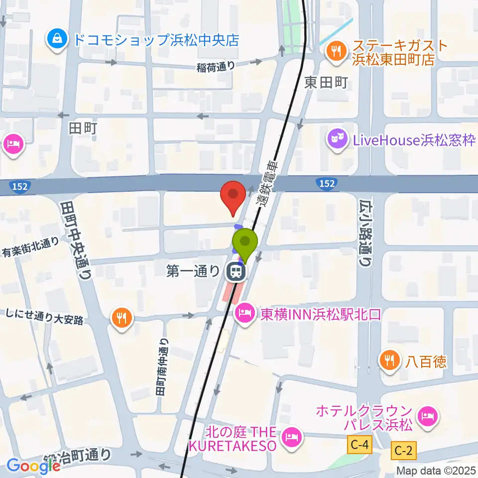 浜松G-SIDEの最寄駅第一通り駅からの徒歩ルート（約1分）地図