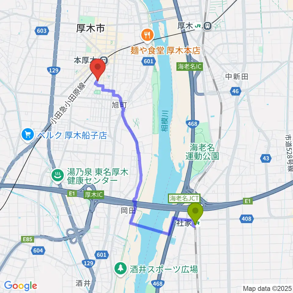 社家駅からギタートレーダーズへのルートマップ地図