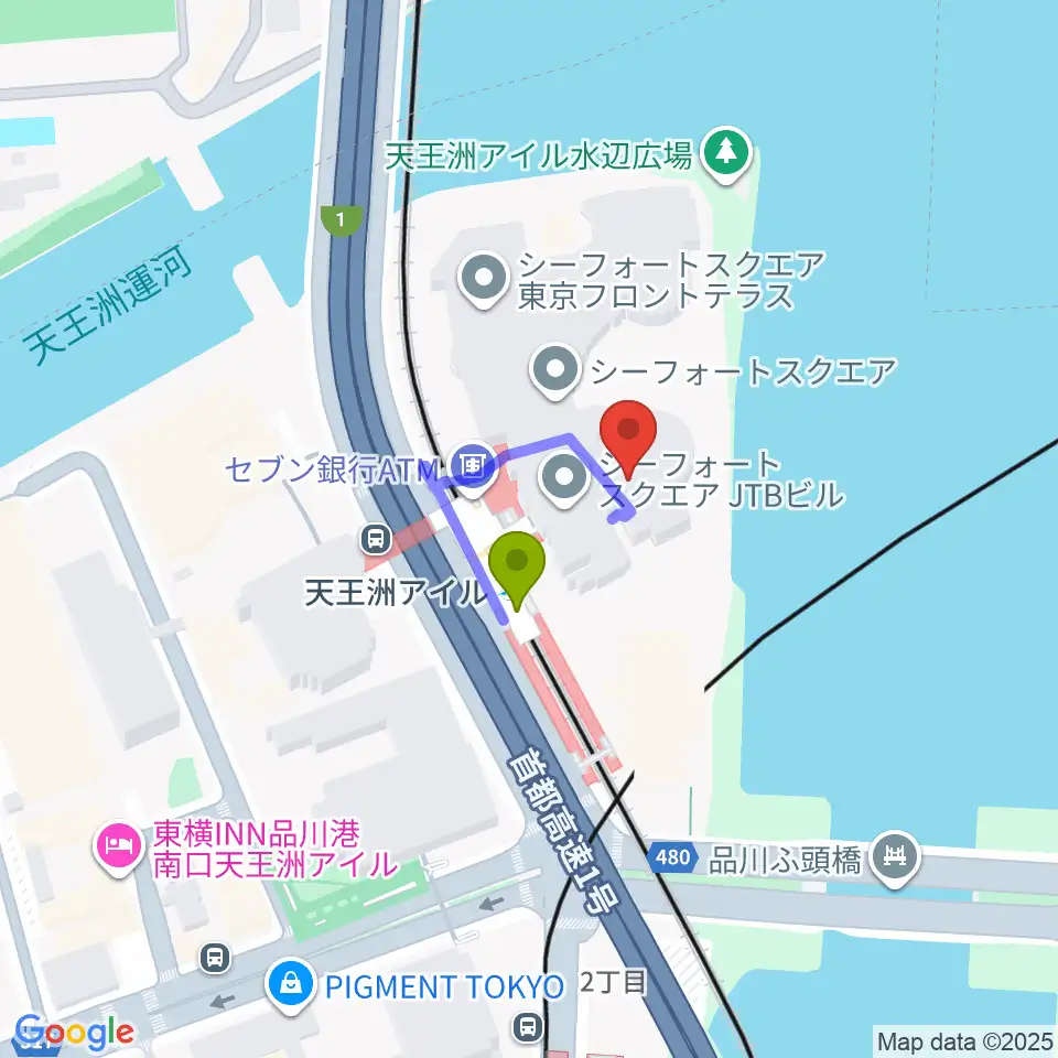 天王洲 銀河劇場の最寄駅天王洲アイル駅からの徒歩ルート（約1分）地図