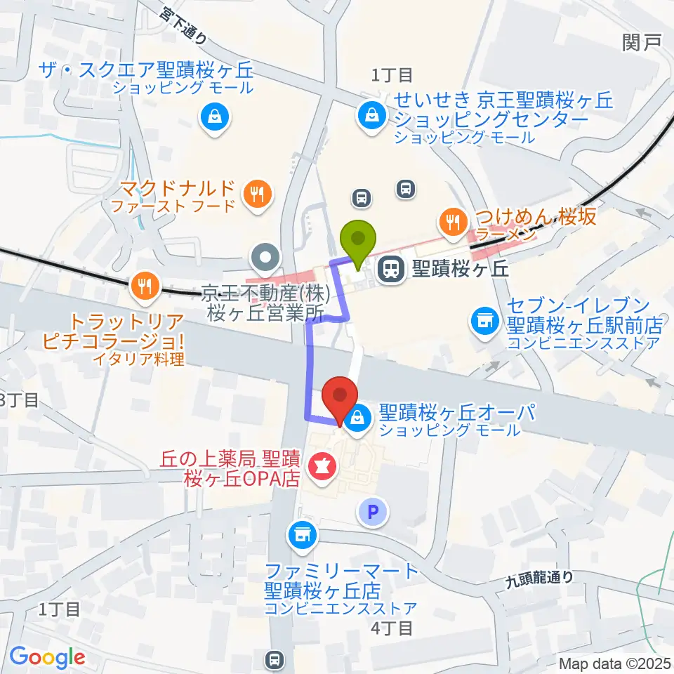 関戸公民館の最寄駅聖蹟桜ヶ丘駅からの徒歩ルート（約2分）地図