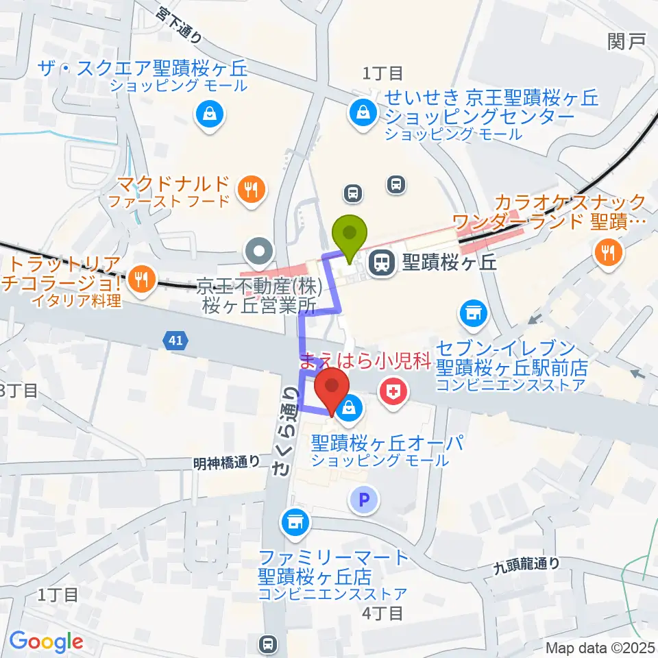 関戸公民館の最寄駅聖蹟桜ヶ丘駅からの徒歩ルート（約2分）地図