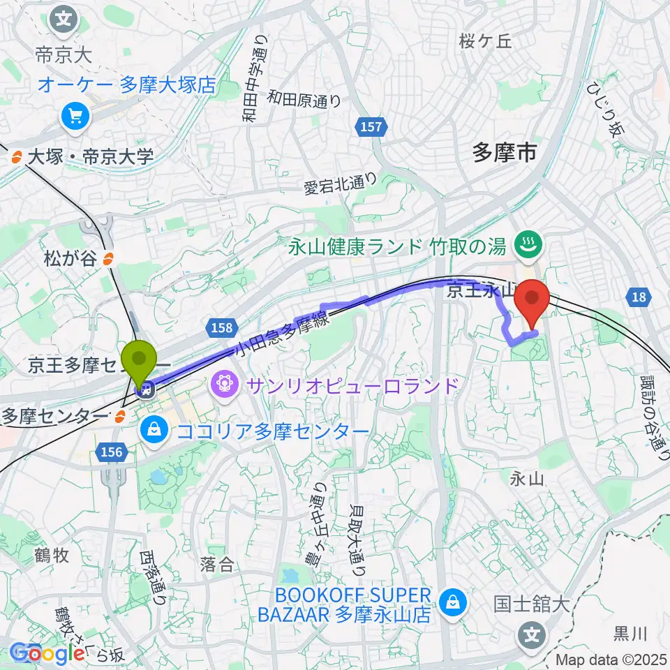 京王多摩センター駅からベルブ永山へのルートマップ地図