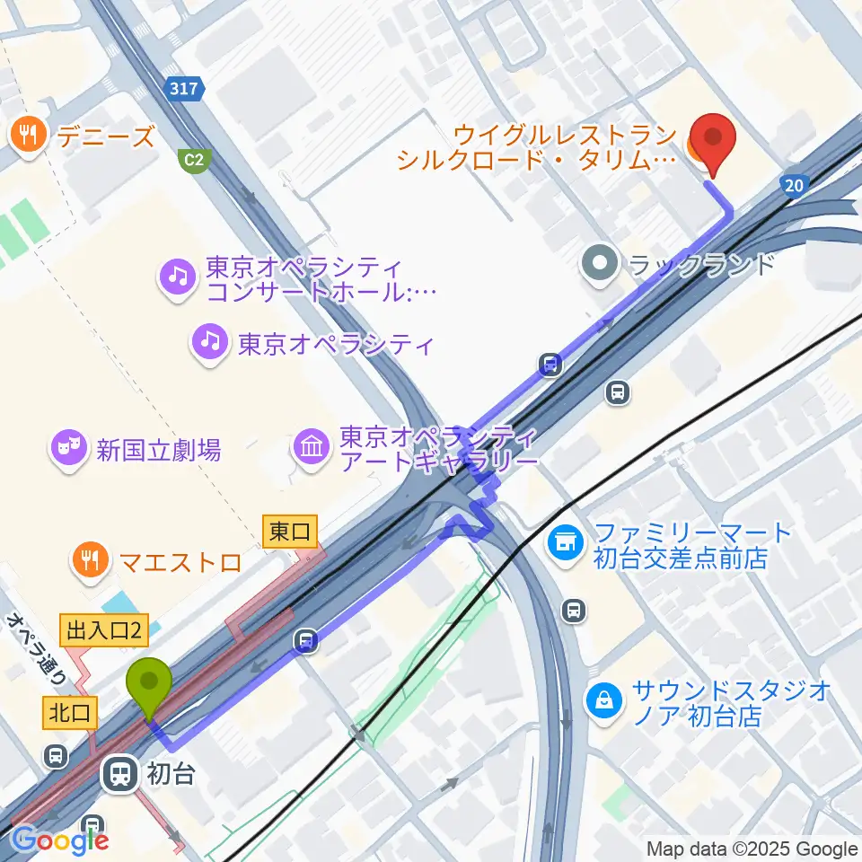 初台駅から初台WALLへのルートマップ地図