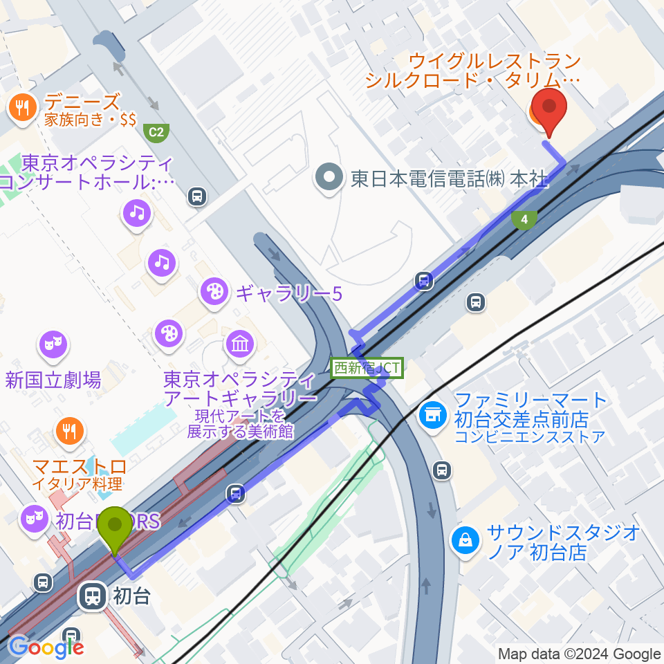 初台WALLの最寄駅初台駅からの徒歩ルート（約7分）地図