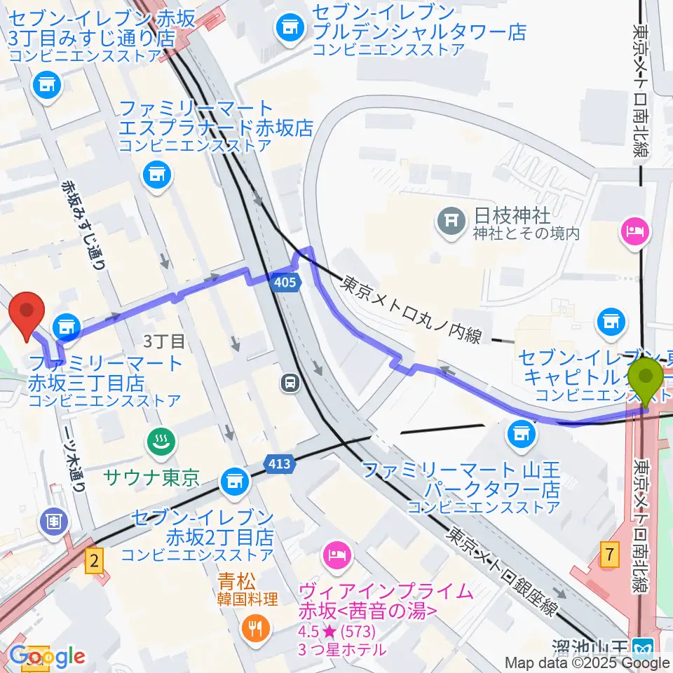溜池山王駅から赤坂COUNTRY HOUSEへのルートマップ地図