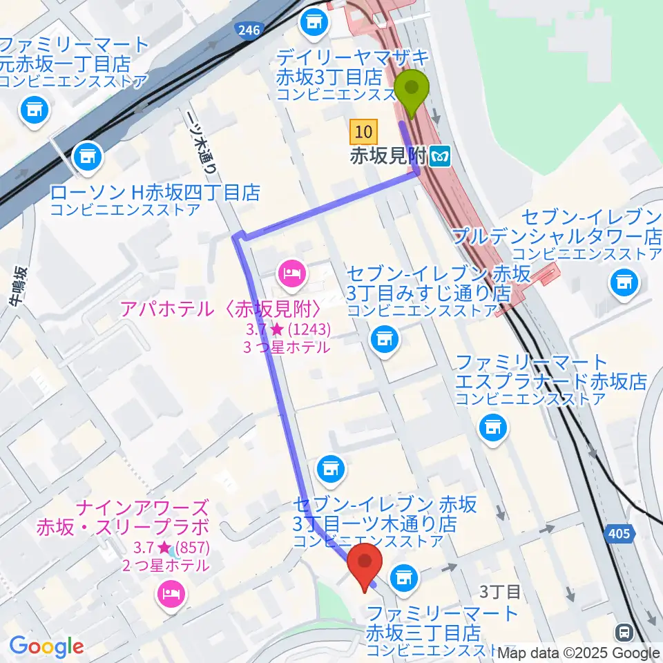 赤坂見附駅から赤坂COUNTRY HOUSEへのルートマップ地図