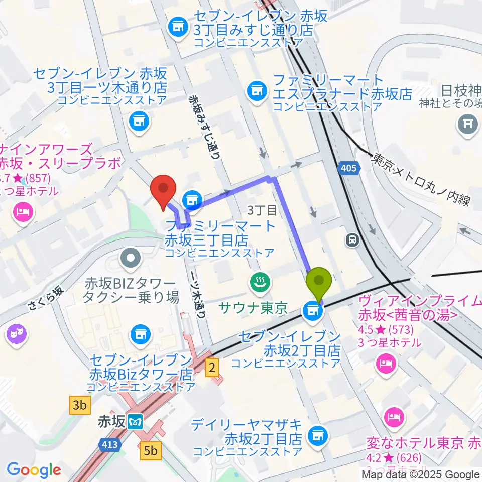 赤坂COUNTRY HOUSEの最寄駅赤坂駅からの徒歩ルート（約3分）地図