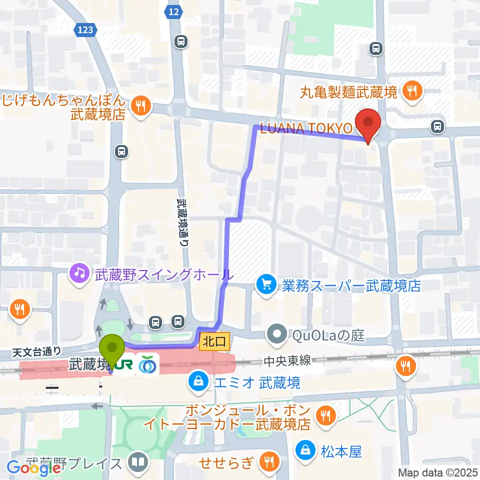 武蔵境スタットの最寄駅武蔵境駅からの徒歩ルート（約6分）地図