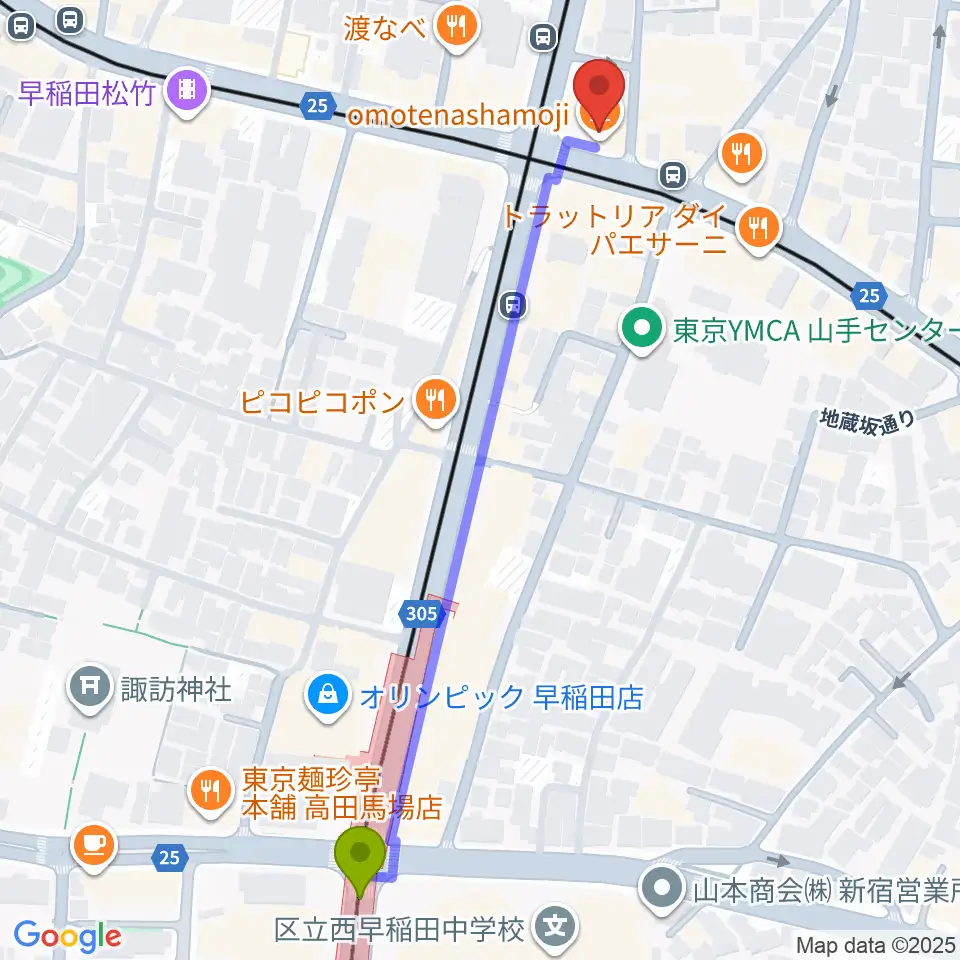 高田馬場JETROBOTの最寄駅西早稲田駅からの徒歩ルート（約6分）地図