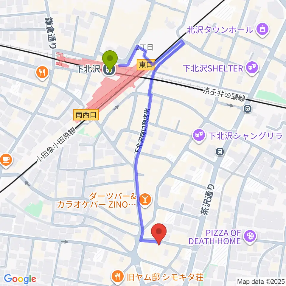 下北沢BAR? CCOの最寄駅下北沢駅からの徒歩ルート（約5分）地図