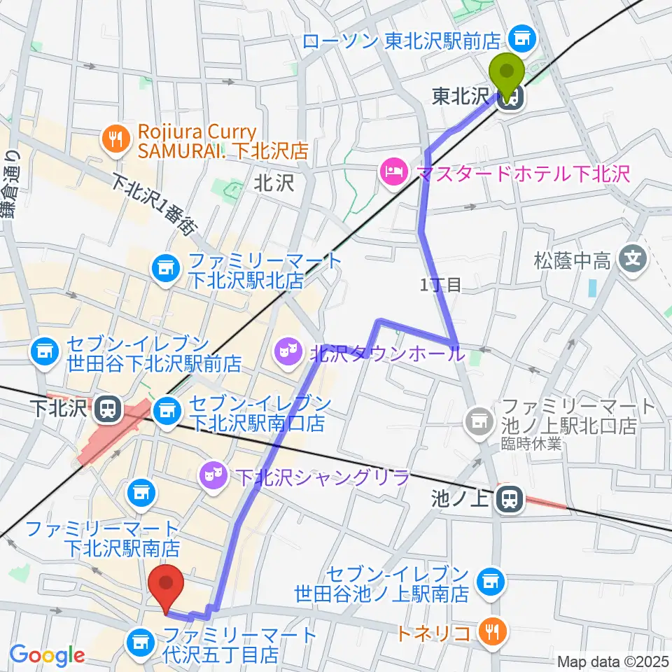 東北沢駅から下北沢BAR? CCOへのルートマップ地図