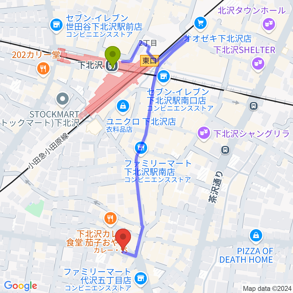 下北沢leteの最寄駅下北沢駅からの徒歩ルート（約5分）地図