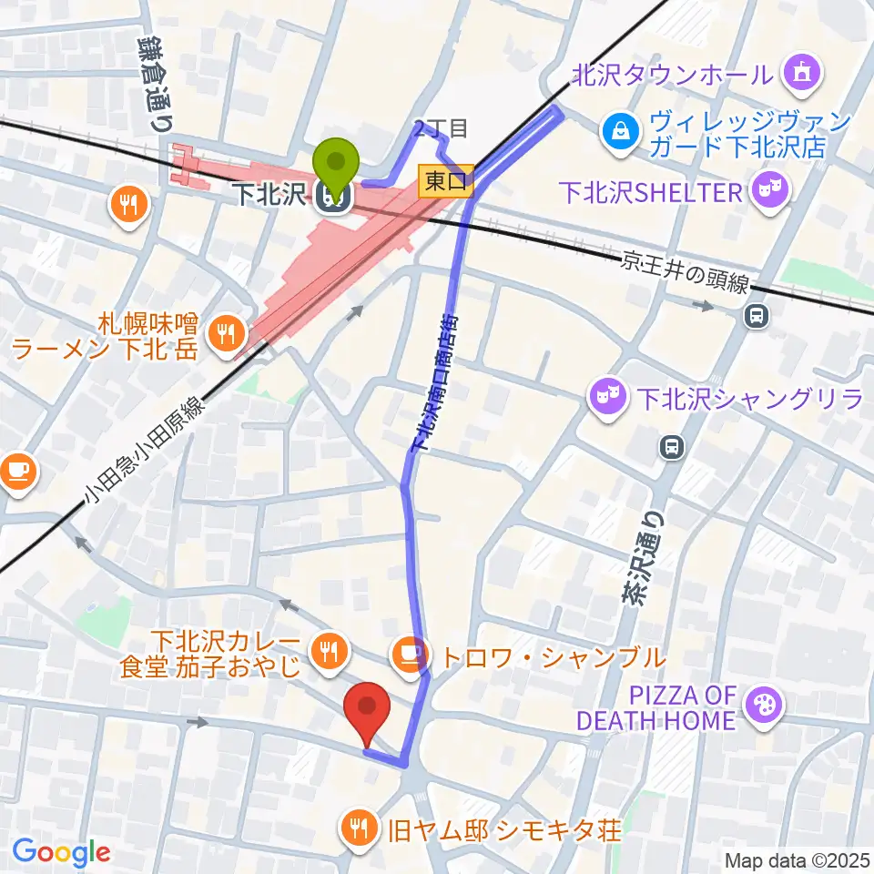 下北沢leteの最寄駅下北沢駅からの徒歩ルート（約5分）地図