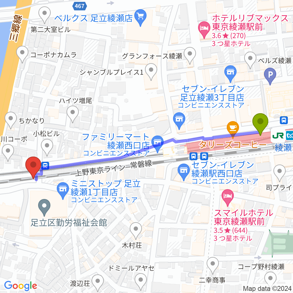 綾瀬CHESSの最寄駅綾瀬駅からの徒歩ルート（約6分）地図