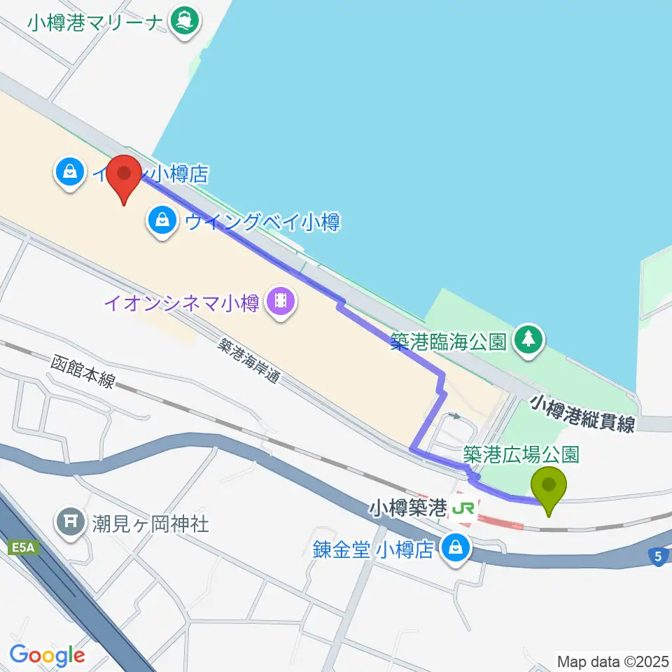 市民劇場ヲタル座の最寄駅小樽築港駅からの徒歩ルート（約11分）地図