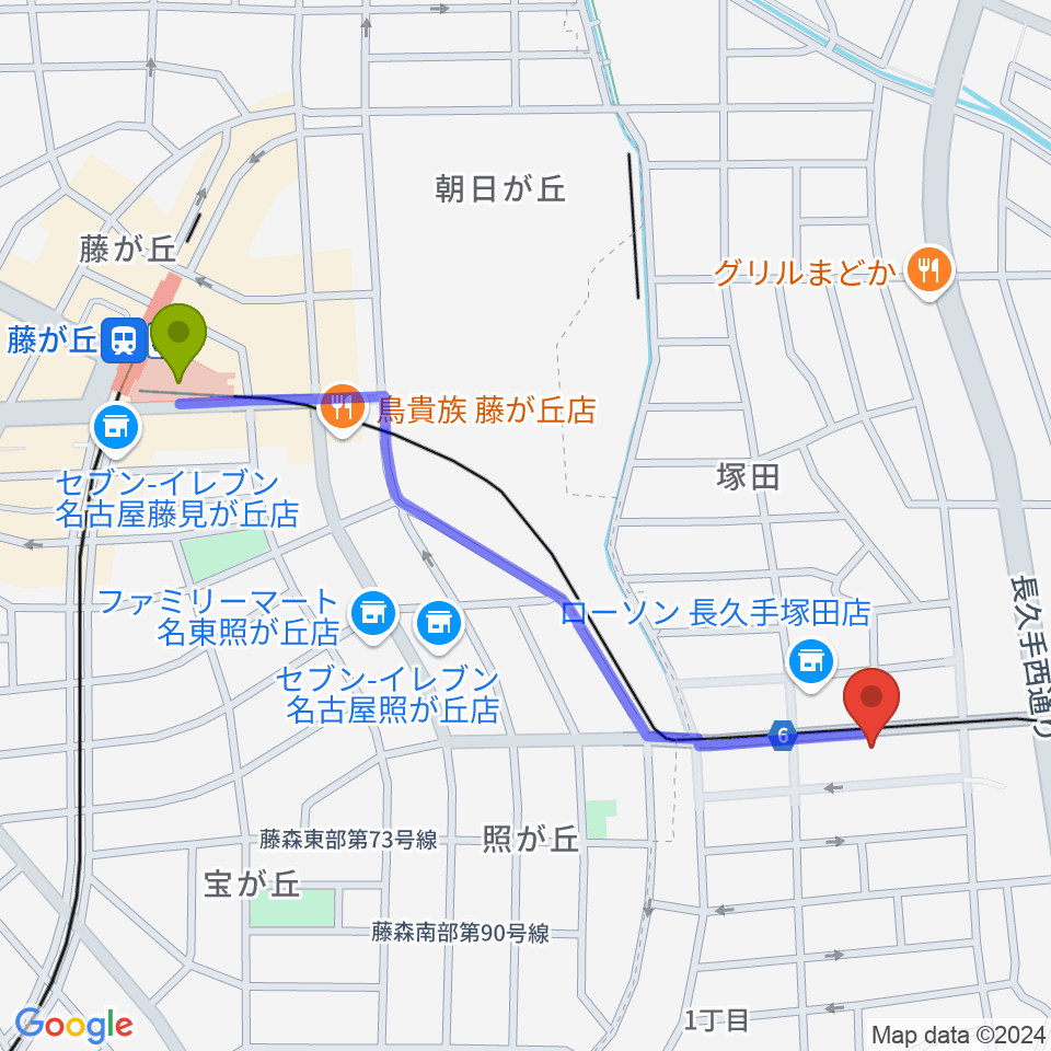 藤が丘駅からウィークエンドスタジオへのルートマップ地図