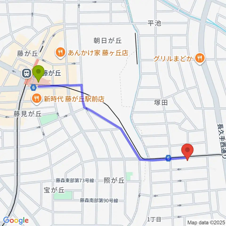 藤が丘駅からウィークエンドスタジオへのルートマップ地図