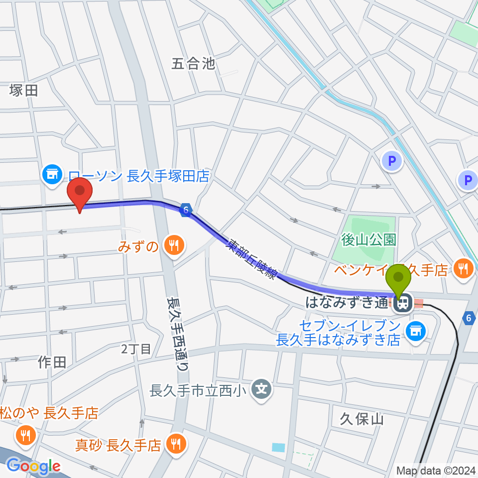 ウィークエンドスタジオの最寄駅はなみずき通駅からの徒歩ルート（約11分）地図