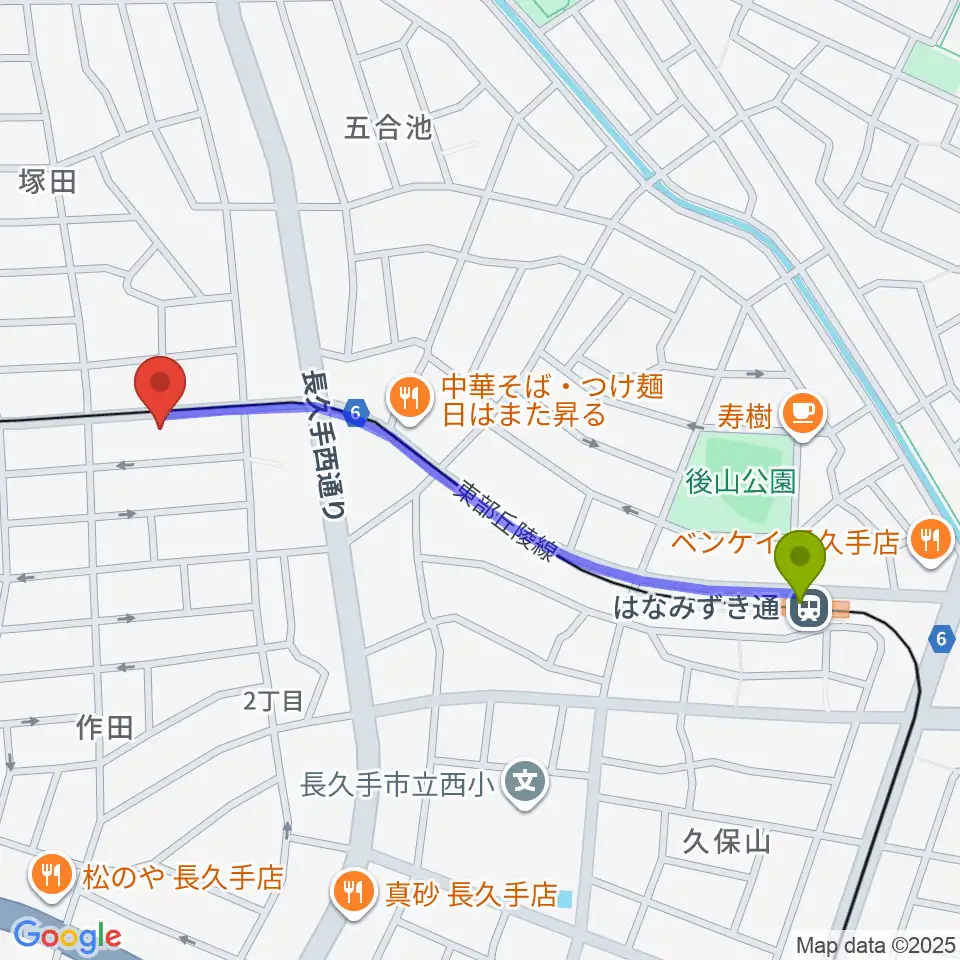 ウィークエンドスタジオの最寄駅はなみずき通駅からの徒歩ルート（約11分）地図