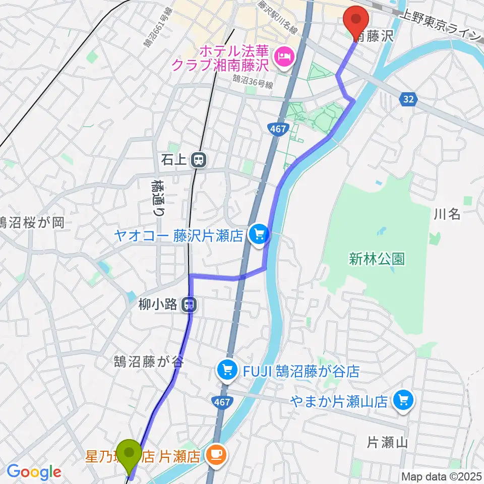 鵠沼駅からスタジオライトスタッフへのルートマップ地図