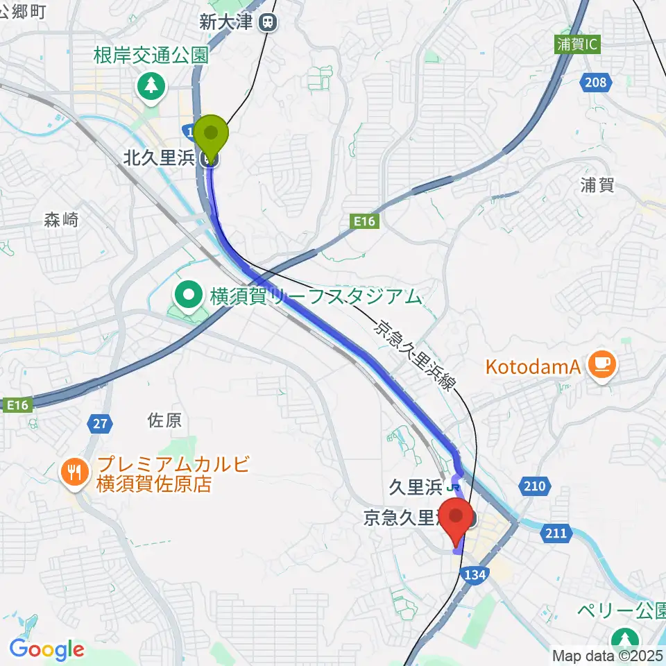 北久里浜駅からAP2アプローチスタジオへのルートマップ地図
