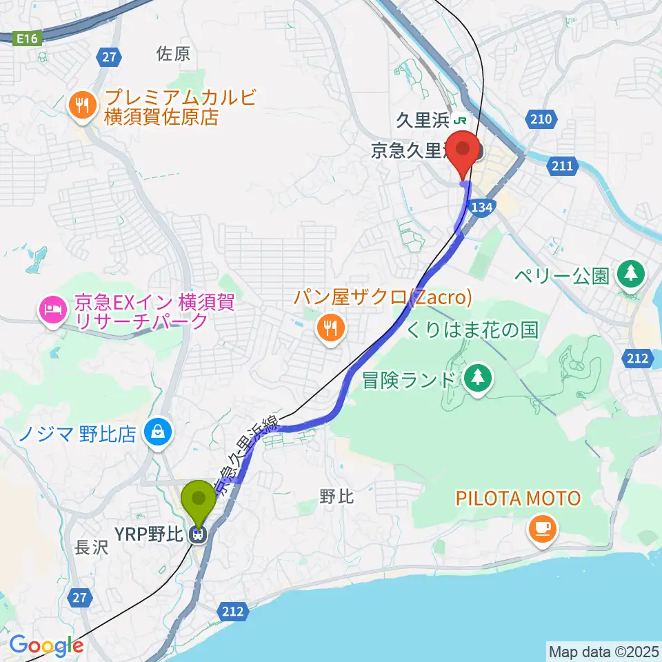ＹＲＰ野比駅からAP2アプローチスタジオへのルートマップ地図