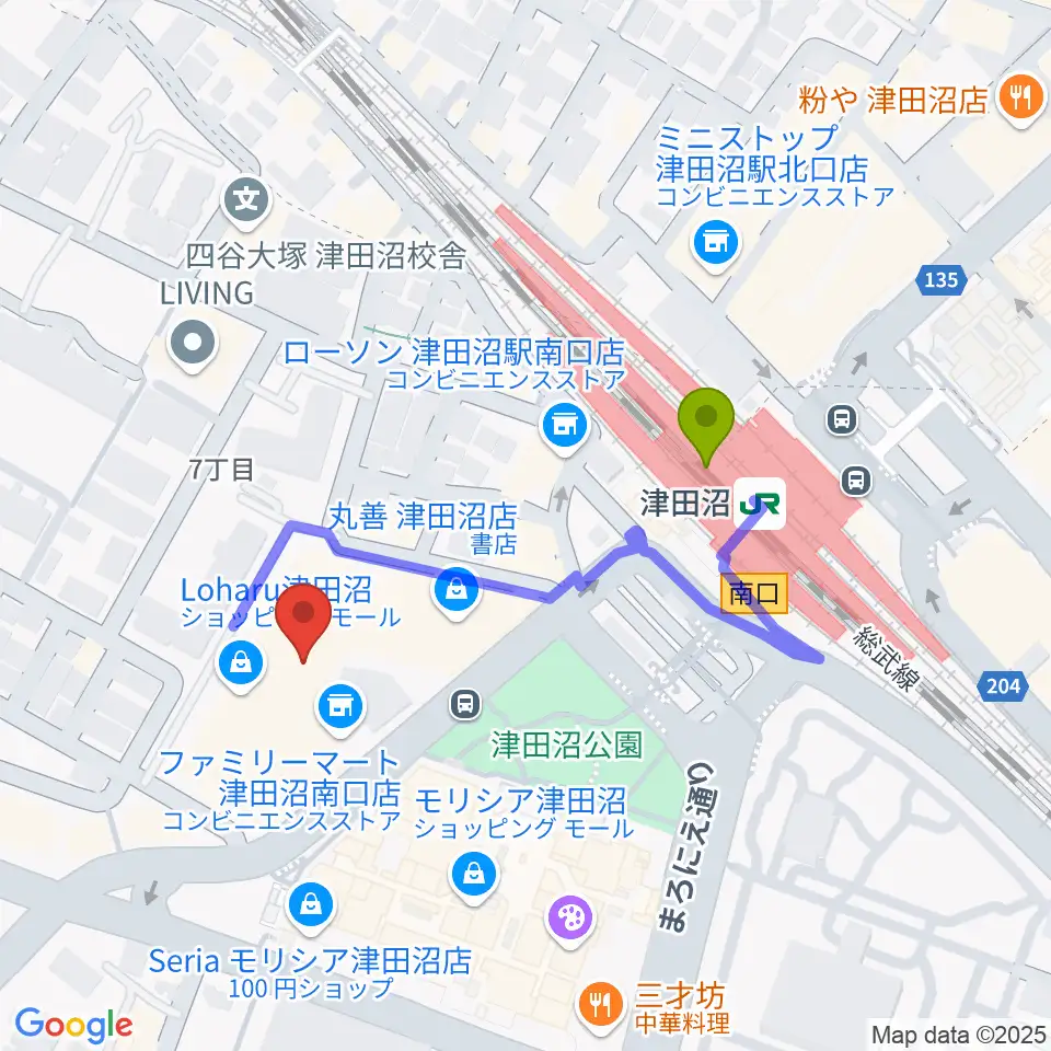 島村楽器 ロハル津田沼店の最寄駅津田沼駅からの徒歩ルート（約3分）地図