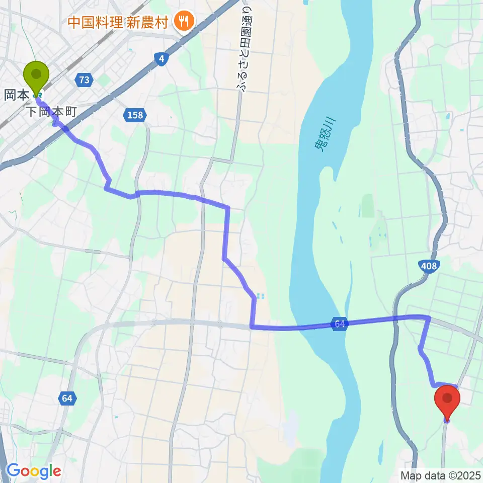 岡本駅からスタジオバコへのルートマップ地図