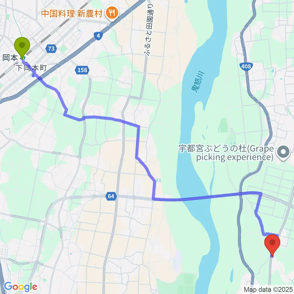岡本駅からスタジオバコへのルートマップ地図