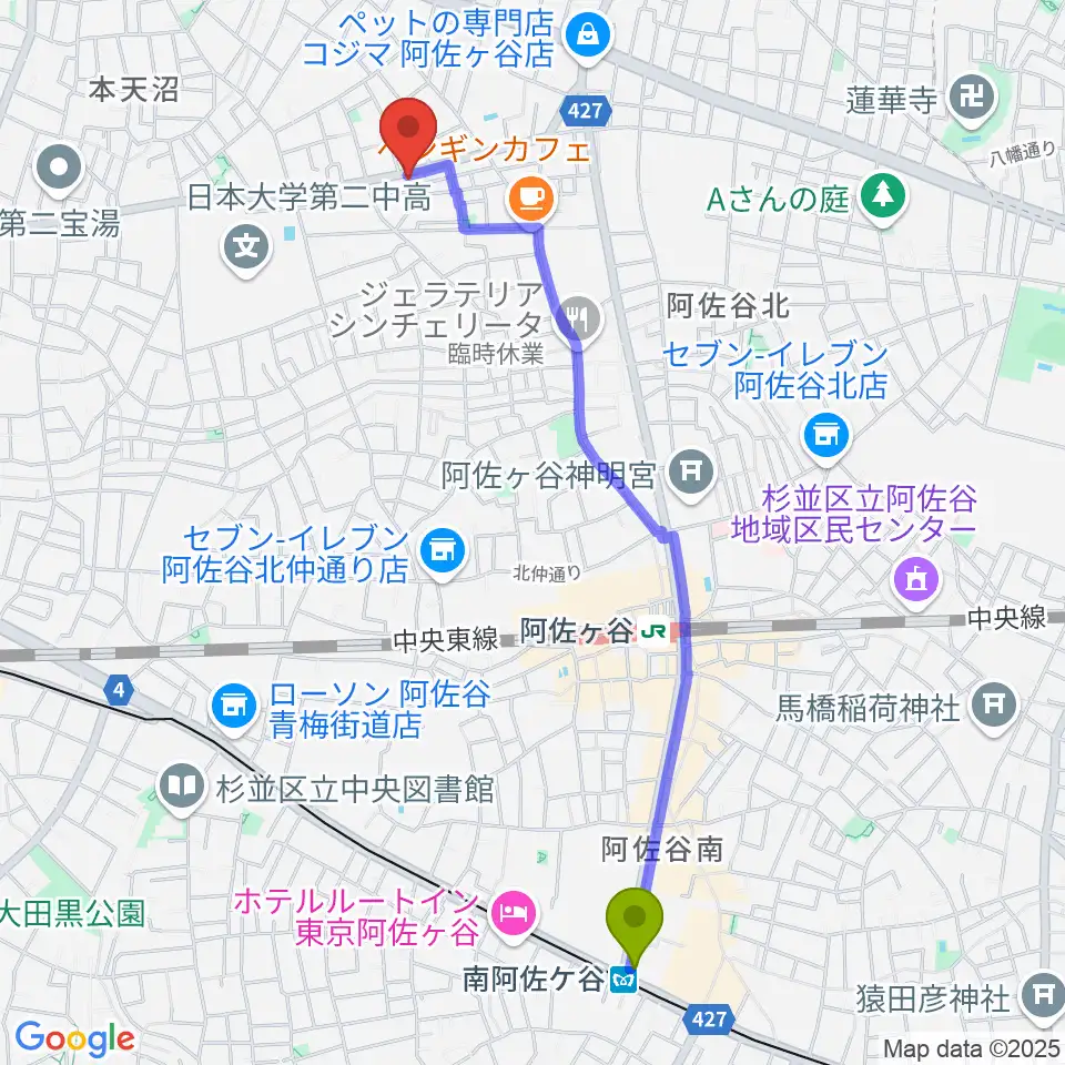 南阿佐ケ谷駅からstudio Zotへのルートマップ地図